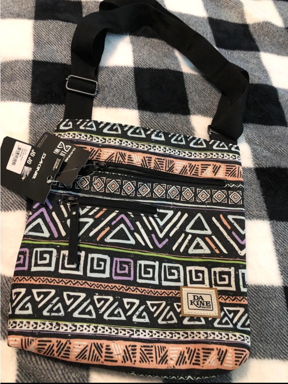 Dakine Black Crossbody Bag with Pastel Geometric Print